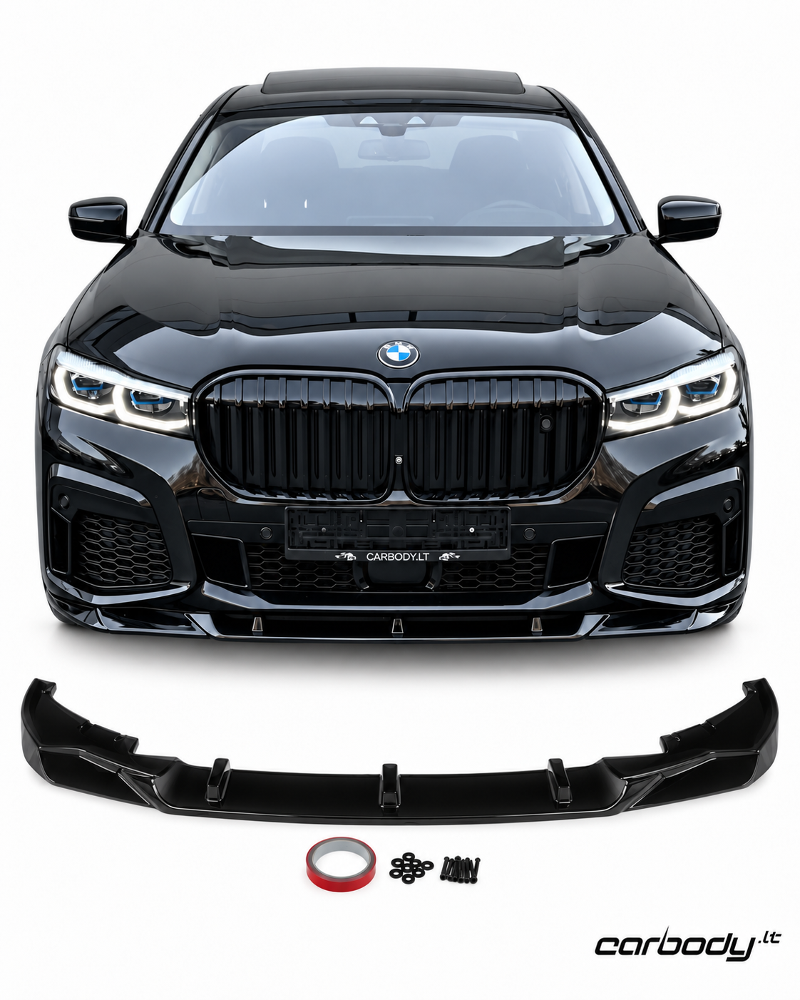 G11/G12 LCI priekinio bamperio spoileris juodas blizgus