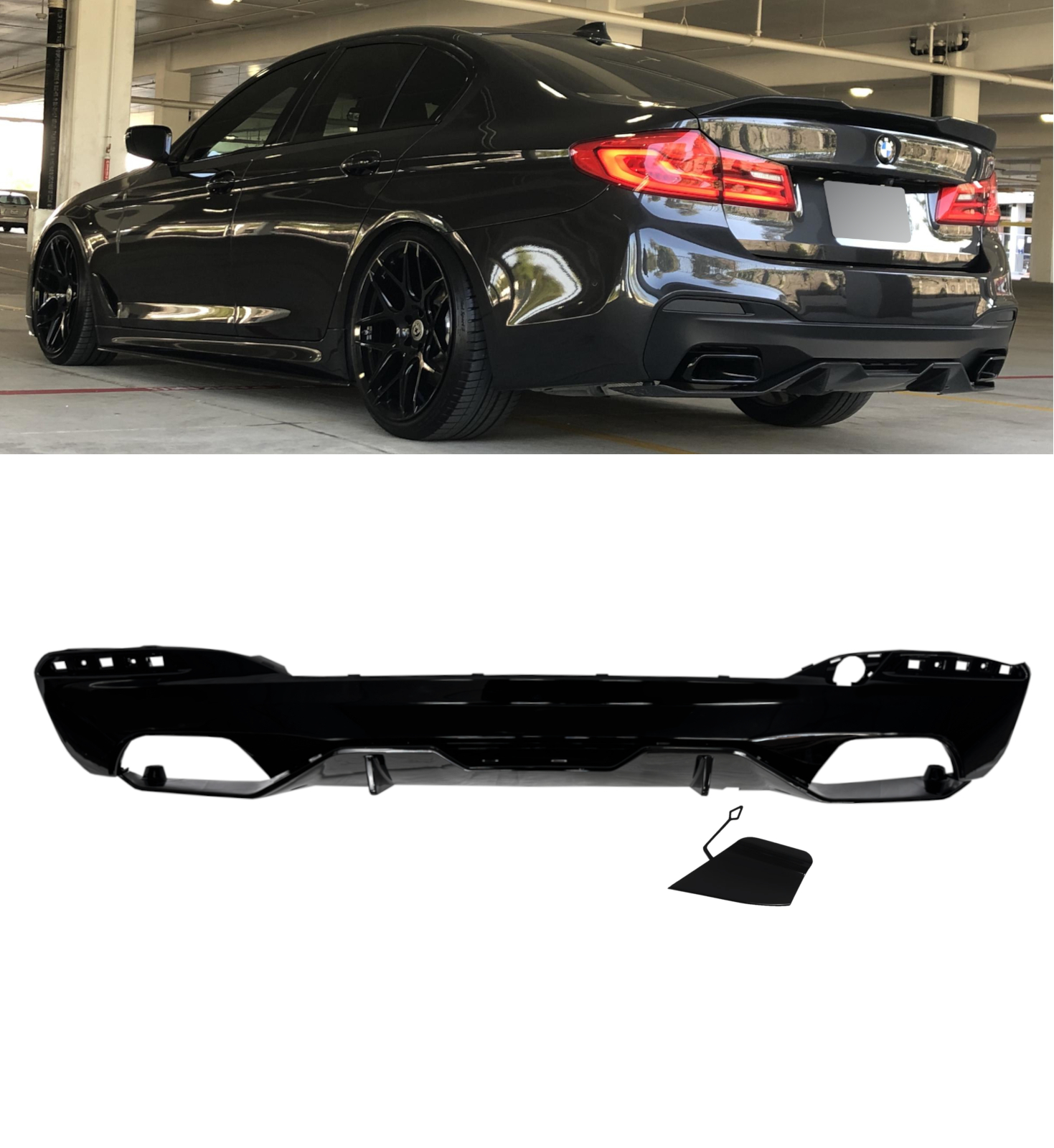 BMW G30, G31 galinio buferio difuzorius juodas, blizgus